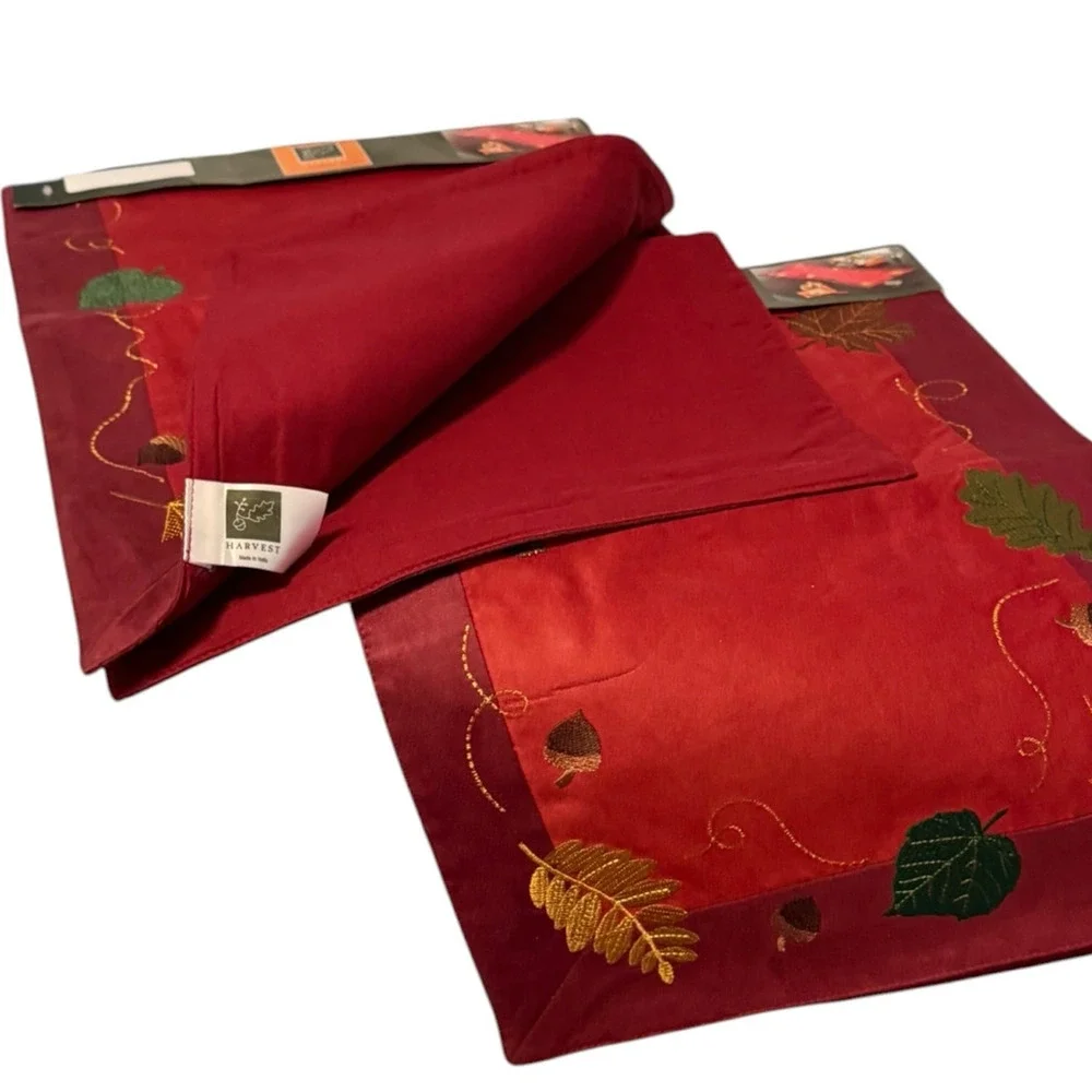 Fall Home Decor Table Runner Set of 2 Embroidered Leave Lined Microsuede 36